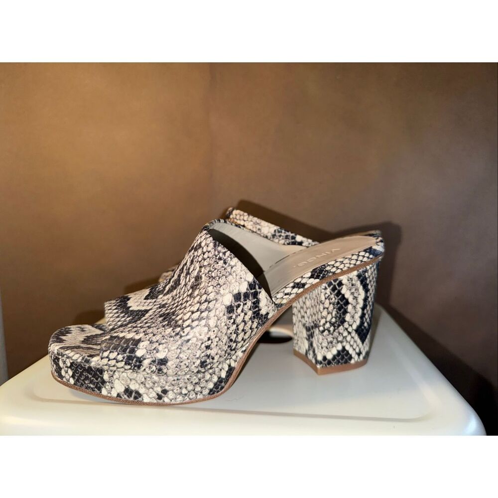 Vince Platform Mule Sandal in Snake Skin Embossed Leather - Picture 4 of 8